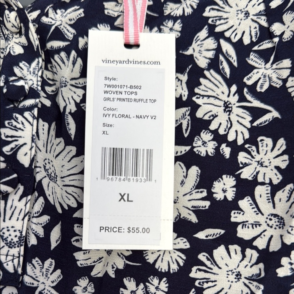 Vineyard Vines Navy and White Floral Top